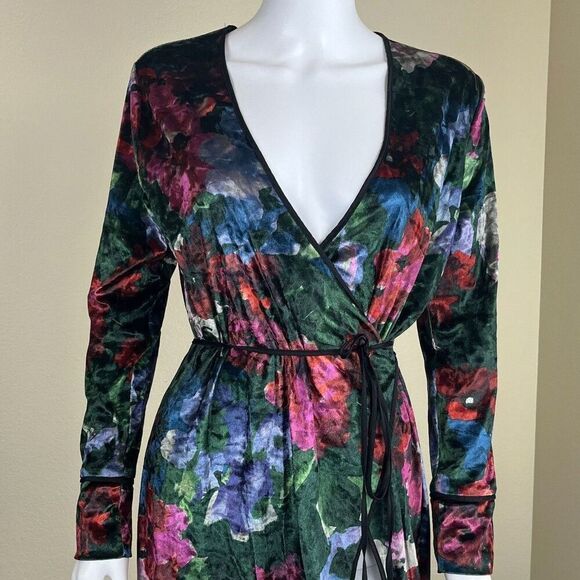 Zara Women's Size S Floral Velvet Wrap Duster Maxi Dress Robe Cardigan Blogger - Picture 7 of 16